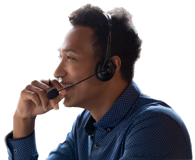 man smiling using a headset
