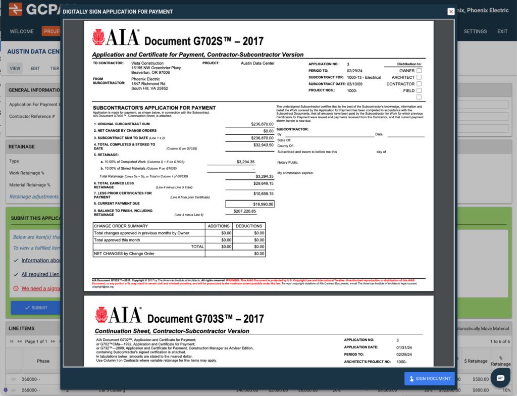 Create AIA Document G702/G703 Forms In GCPay