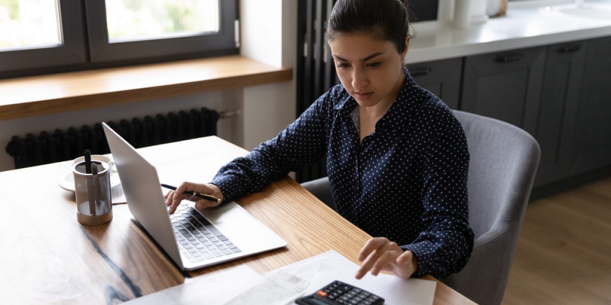 Bookkeeping.,Busy,Millennial,Indian,Woman,Professional,Accountant,Preparing,Annual,Financial