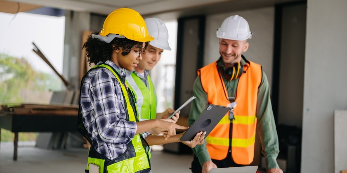 Engineer,Teams,Meeting,Working,Together,Wear,Worker,Helmets,Hardhat,On